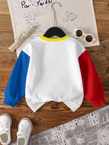 SHEIN | PAW Patrol Jeune garçon sweat-shirt décontracté à la mode de rue avec impression de chien de dessin animé et de lettre, couleur contrastée, épaules tombantes, ample, en molleton. Automne/Hiver
