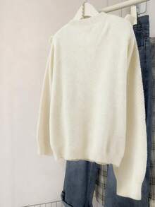 SHEIN Clasi Jersey de cuello redondo con volantes de manga larga y unicolor para tallas grandes - Beis - Ver 2