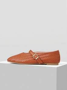 MOTF CUCCOO SQUARE TOE WOVEN STRAP FLAT LOAFERS SPRING SHOES - Brown - View 4