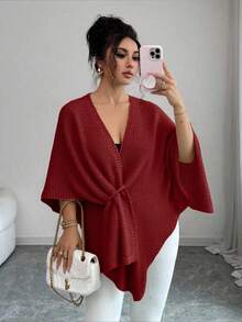 Franclia New Autumn/Winter Casual Elegant Personalized Shawl Collar Women Cardigan Sweater - Burgundy - View 5