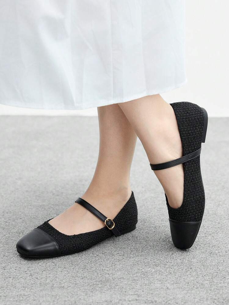 CUCCOO BIZCHIC Women's Buckle Strap Textured Square Toe Flat Shoes, Elegant Mary Jane Flats For Christmas Spring Shoes
