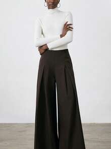 Aveloria Modichic 优雅高腰休闲裤，适合工作和日常穿着，秋冬季百搭之选 - 咖啡棕 - 查看 2