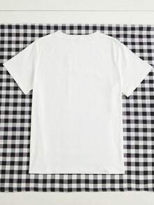 Calvaya 心形碎花圆领短袖大码女式 T 恤，适合母亲节、春夏季、情人节 - 白色 - 查看 2