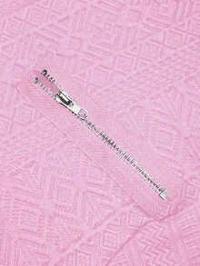 GlowEve 翻领纹理面料拉链休闲机车夹克 - 粉色 - 查看 3