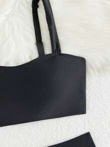 SHEIN Swim Women's Solid Color Sexy Bikini Swimsuit Set, Summer Beach - Black - View 7