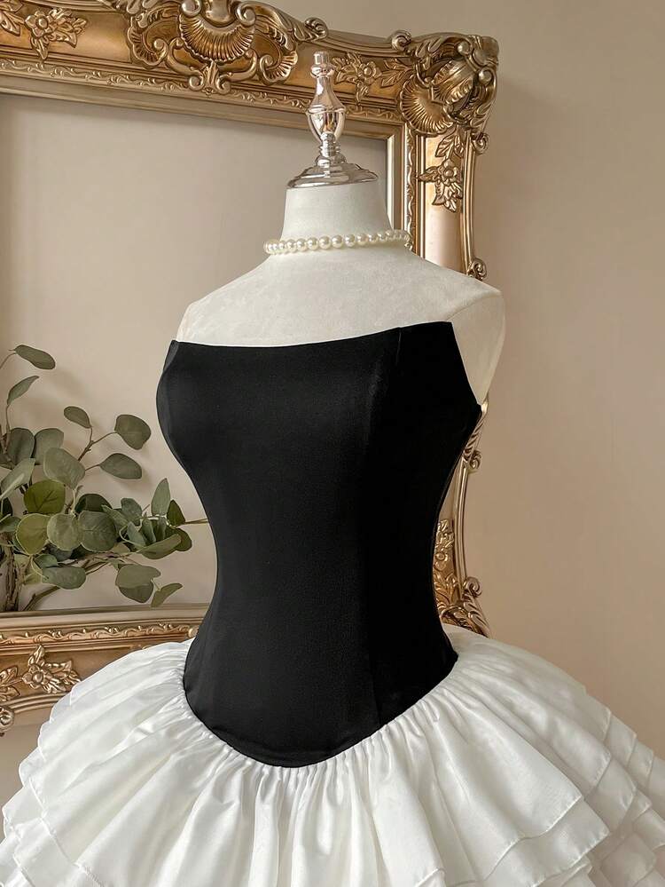 Lovelzi Vestido mini elegante y minimalista con volantes y dobladillo en capas, estilo socialité del milenio, adecuado para bailes, té de la tarde, fiestas temáticas, bodas y otras ocasiones, vestido de fiesta formal para mujer, vestido de gala para banquetes - Multicolor - Añade 3