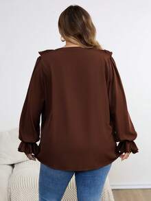 SHEIN CURVE+ Camicia da donna con volant, taglia comoda, adatta per le vacanze - Castano - Visualizzare 2