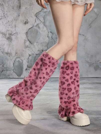 Goth 1 par de calentadores de piernas con textura de estampado de leopardo de estilo retro Y2K, estilo minimalista salvaje, adecuado para ir al trabajo, la escuela, de compras, fiestas, Halloween, Navidad y otras ocasiones