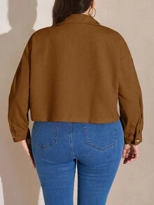 SHEIN LUNE 大码秋季女装纯色简约休闲长袖外套 秋季外套&秋季女装 冬季服装 - 咖啡棕 - 查看 2