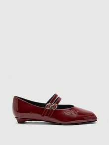 CUCCOO BIZCHIC Women's Fashionable Charming Flat Shoes, Burgundy, Patent PU Material, Square Toe, Commuting, Comfortable, Indoor, Office, Street, Party, Vacation, Suitable For Dresses, Jeans, Shorts - Burgundy - View 7