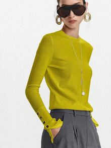 Lumivelle 百搭圆领休闲百搭长袖针织汗衫 - 綠色 - 查看 7