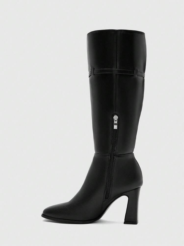 CUCCOO BIZCHIC Women's New Fashion Commuter Casual Lace-Up Buckle Thick Heel British Rider Motorcycle Mid-Calf Boots For Christmas