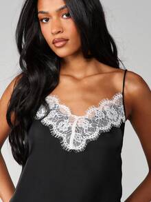 MISSGUIDED Elegant Lace Trim Satin Camisole Top For Evening Occasions And Night - Black - View 5