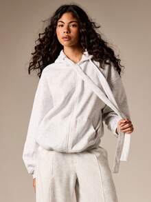 AiiRZ Women's Zip Up Hoodie With Drawstring Hood And Centre Pocket Casual Oversized Sweatshirt - Grey - View 7