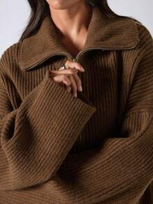 LYSMO 2025 New Arrive Minimalism Winter Women's Brown Solid Color Minimalist Long Sleeve Sweater And Pants 2-Piece Set, Casual Everyday Wear Winter Clothes For Women New Year Look And Christmas Outfit For Women Brown Sweater Stylish Clothing Collection  Thanksgiving Outfit For Women - Coffee Brown - View 8