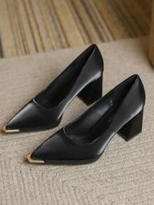 Zapatos de tacón alto de primavera y otoño negros con punta fina, versátiles, de moda, con estilo sexy, antideslizantes y sin puntera, Zapatos de tacón de mujer - Negro - Ver 8