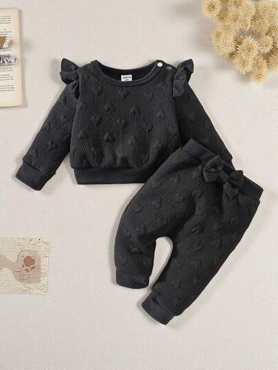 SHEIN Baby Girls' Casual Long Sleeve Top And Pants Set, Autumn/Winter