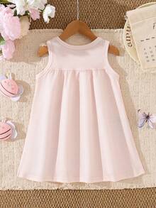 SHEIN Baby Girls' Cute Bee Animal Element Sleeveless Dress, Fashion New Style For Spring/Summer - Apricot - View 2