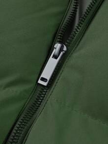 Manfinity Homme 1 pieza Chaleco acolchado con capucha y cremallera de ajuste holgado para hombre - Verde militar - Ver 4