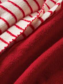 Franclia Striped Scarf Collar Design 2 In 1 Sweater - Red - View 7