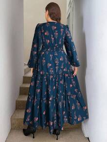 SHEIN LUNE 大码女装秋冬休闲航海风女装蓝色简约蓬松长袖复古风格女装万圣节服装女装海军风外套万圣节服装女装冬季服装海军风服装女装冬季服装女装外套 - 藍色 - 查看 2