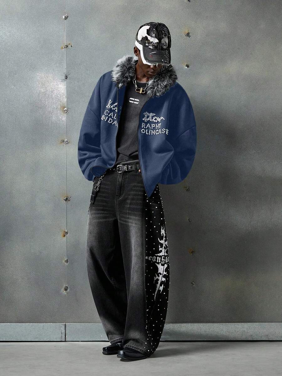 NEON BLANC Men's Fashion Studded Sweatshirt Long Sleeve Hooded Sweatshirt, Suitable For Autumn/Winter - Blue - View 1