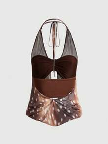 ROMWE Avant Áo yếm hở lưng cổ sâu in họa tiết hươu cổ điển Y2K dành cho nữ (Có lót áo hai dây) - Nhiều màu - Xem 2