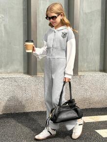 Áo nỉ thể thao thường ngày có mũ trùm đầu màu đen có khóa kéo và áo liền quần bằng vải nỉ cạp cao cho bé gái - Nhiều màu - Xem 5