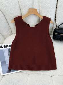 Elamini Casual And Fashionable Knitted Vest, Suitable For Daily Wear - Burgundy - View 2