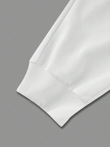 Manfinity Homme 2 件套加大码男士休闲连帽衫套装，巴黎字母印花，蓝白拼接抽绳连帽衫和裤子，适合秋季，男装 - 彩色 - 查看 5