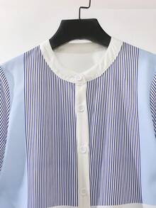 Chiquease بلوزة نسائية بياقة مستديرة فضفاضة وكاجوال متعددة الاستخدامات لارتداء اليومي بأكمام قصيرة - الأزرق - مشاهدة 3