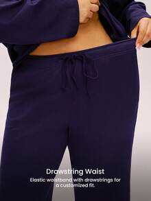 LUVLETTE Autumn And Winter Plus Size Women Soft Cotton Waffle Basic Long-Sleeve & Long Pants Loungewear 2 Piece Pajama Set With Pockets Lingerie Pants With Pockets Fall Pajamas - Navy Blue - View 6