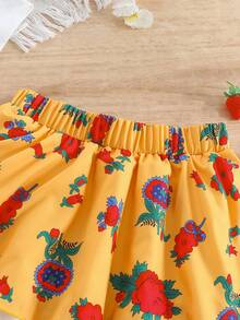 Teen Girl White Cute Summer Vacation Casual 2 Piece Set,Letter Print Short Sleeve T-Shirt Paired With Colorful Rose Cake Maxi Skirt Outfit For Girls - Multicolor - View 6