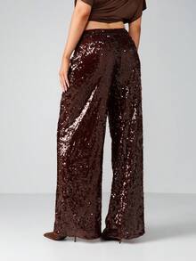 MISSGUIDED Eleganckie, cekinowe, szerokie spodnie palazzo z wysokim stanem, na imprezę, wieczór, formalną okazję, eleganckie spodnie