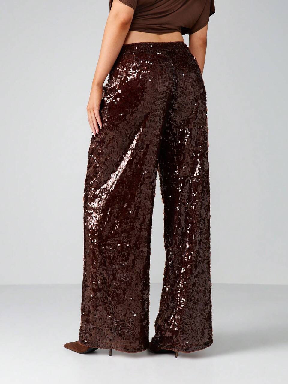 MISSGUIDED Elegant Sequin Wide Leg Palazzo Pants High Waisted Party Evening Formal Occasion Glam Bottoms
