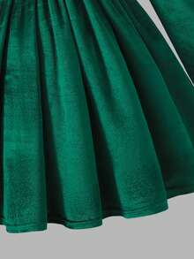 SHEIN Váy dài tay màu xanh ô liu dành cho bé gái tuổi teen - Màu xanh lá cây đậm - Xem 5