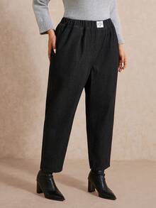 Elaquor 大码黑色高腰牛仔裤，舒适弹力腰带，锥形裤型，经典牛仔面料，百搭黑色长裤 - 黑色 - 查看 5