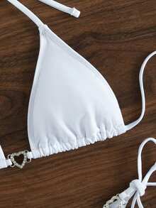 Swim Vcay 夏季沙灘鑽石裝飾露背三角比基尼 - 白色 - 查看 5