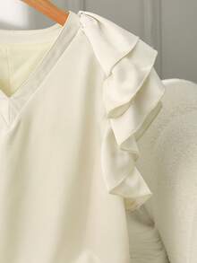 Chiquease Camisa holgada casual con cuello en V, manga abombada y volantes