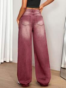 SHEIN Tall Women's Casual Washed Vintage Wide Leg Jeans - Burgundy - View 2