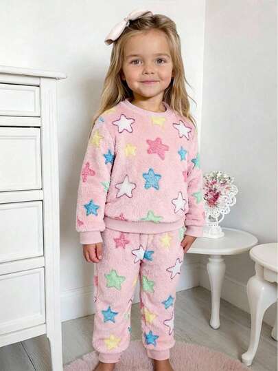 Cozy Pixies 2件套少女休闲长袖上衣和裤子睡衣套装 时尚