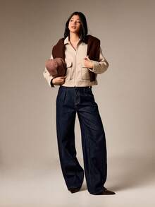 AiiRZ Women Wool Blend Bomber Jacket With Button Details And Zip Closure For Fall Winter Layering - Apricot - View 3