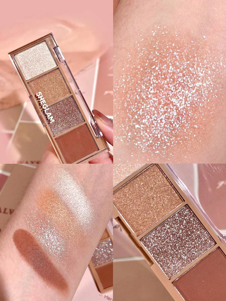 SHEGLAM Essential Square Eyeshadow Quad-Veil Brand Beauty Makeup Face Paint Cosmetic For Women Girls Perfect For Winter Ideal For Y2K Fancy Fashion Suitable For Birthday Christmas Gift Party Ready Best Color