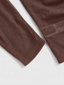 ROMWE EDITION Kpop Cross & Letter Print Off-Shoulder Long Sleeve T-Shirt For Women, Romantic Punk Style - Coffee Brown - View 3