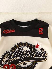 4-7岁男童休闲酷炫字母印花圆领长袖卫衣，适合外出和日常休闲穿着 - 彩色 - 查看 5