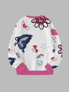 1 Set Ragazze Tween Casual Alla Moda Carino Maglione A Girocollo Maniche Lunghe Con Stampa Floreale E Farfalla E Leggings Set, Adatto Per Uscite, Shopping, Vacanze In Autunno/Inverno