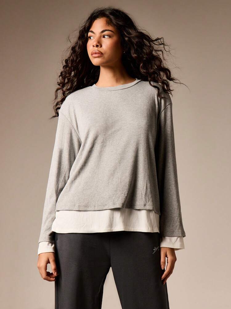 Long Sleeve Double Layered Crew Neck Top