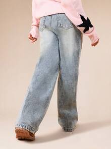 SUMWON Wide Leg Vintage Wash High Rise Denim Jeans With Relaxed Fit For Casual Everyday Wear - Bronze - View 6
