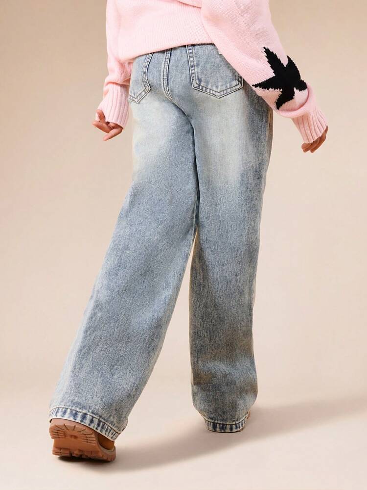 Wide Leg Vintage Wash Denim Jeans