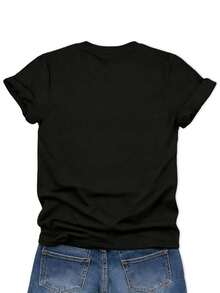 EMERY ROSE 白色印花流行图案女式圆领修身短袖T恤 - 黑色 - 查看 2